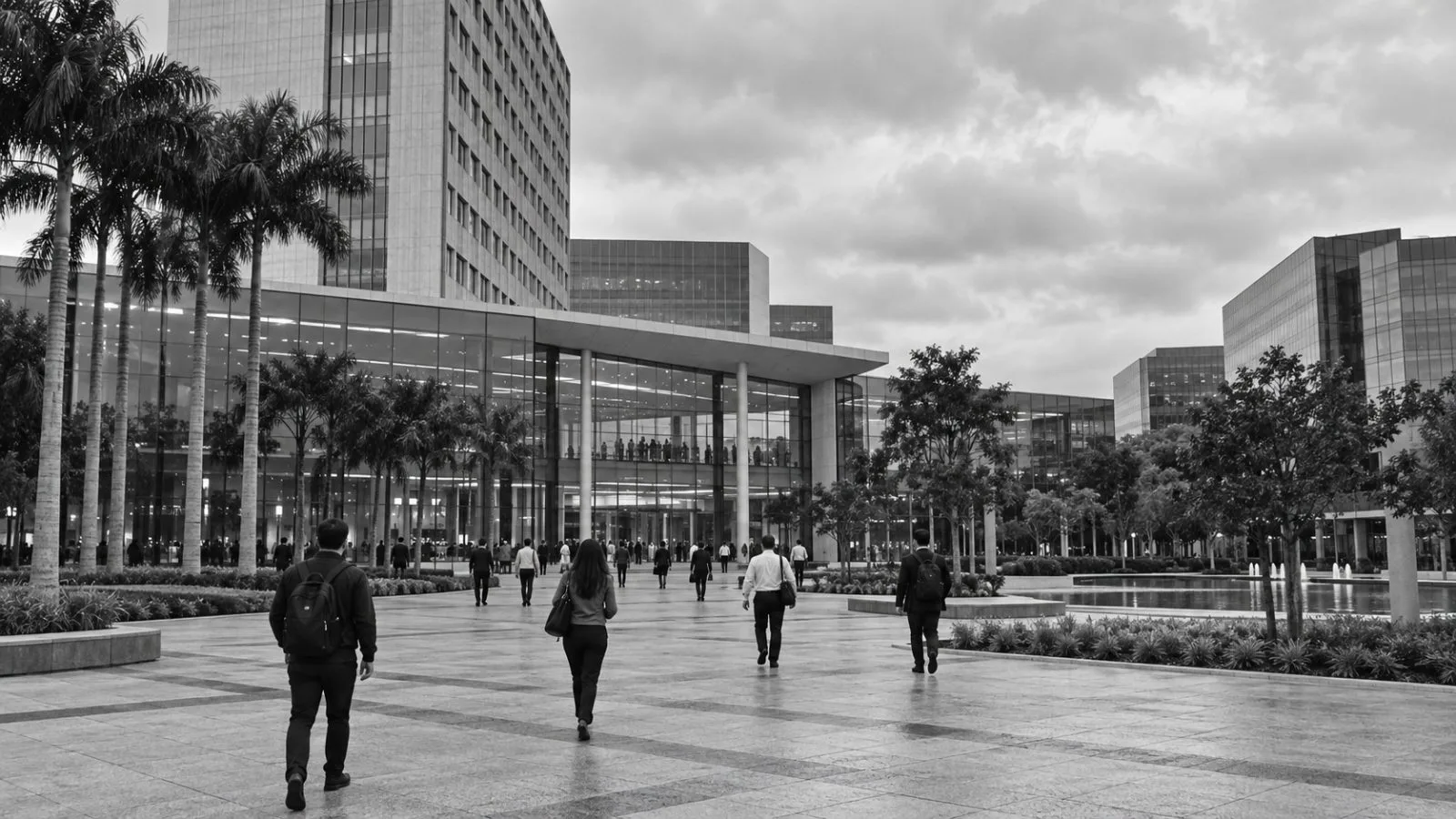 Pedestrians cross the forecourt at the Cidade de Deus complex in Osasco, Brazil. / EconoTimes.ai