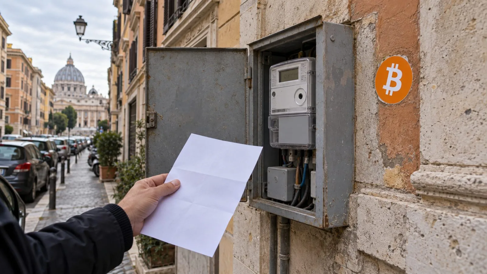 A resident checks an electricity meter outside an apartment building in Rome, Italy. (AI-generated image / EconoTimes)