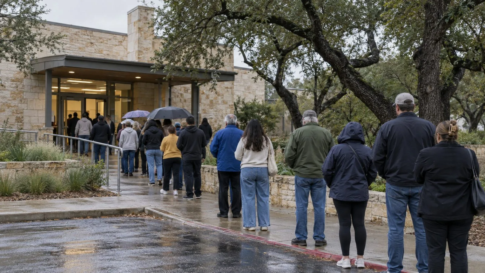 Voters wait outside an early voting polling place in Austin, Texas. (AI-generated image / EconoTimes)