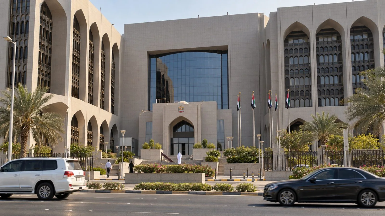 The Central Bank of the UAE headquarters stands along a street in Abu Dhabi’s Al Bateen district / EconoTimes.ai