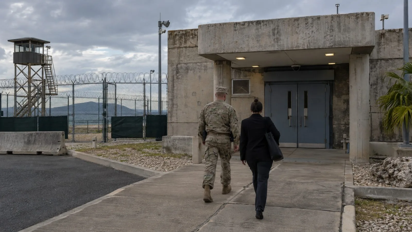 A military commissions courtroom sits inside the U.S. Naval Station Guantanamo Bay, Cuba. (AI-generated image / EconoTimes)