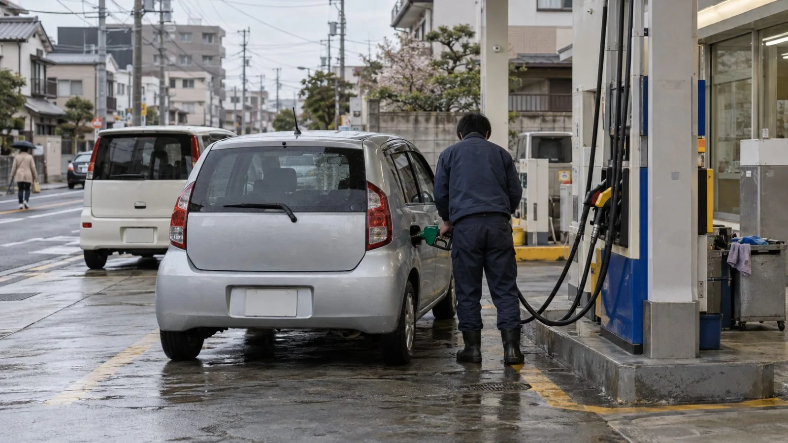 A car refuels at a neighborhood service station in Tokyo, Japan. (AI-generated image / EconoTimes)