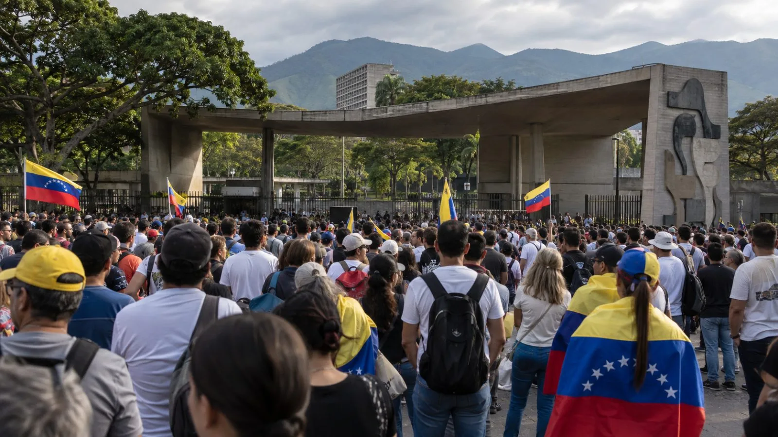 Opposition supporters gather at Tamanaco Gate of Central University in Caracas, Venezuela. (AI-generated image / EconoTimes)