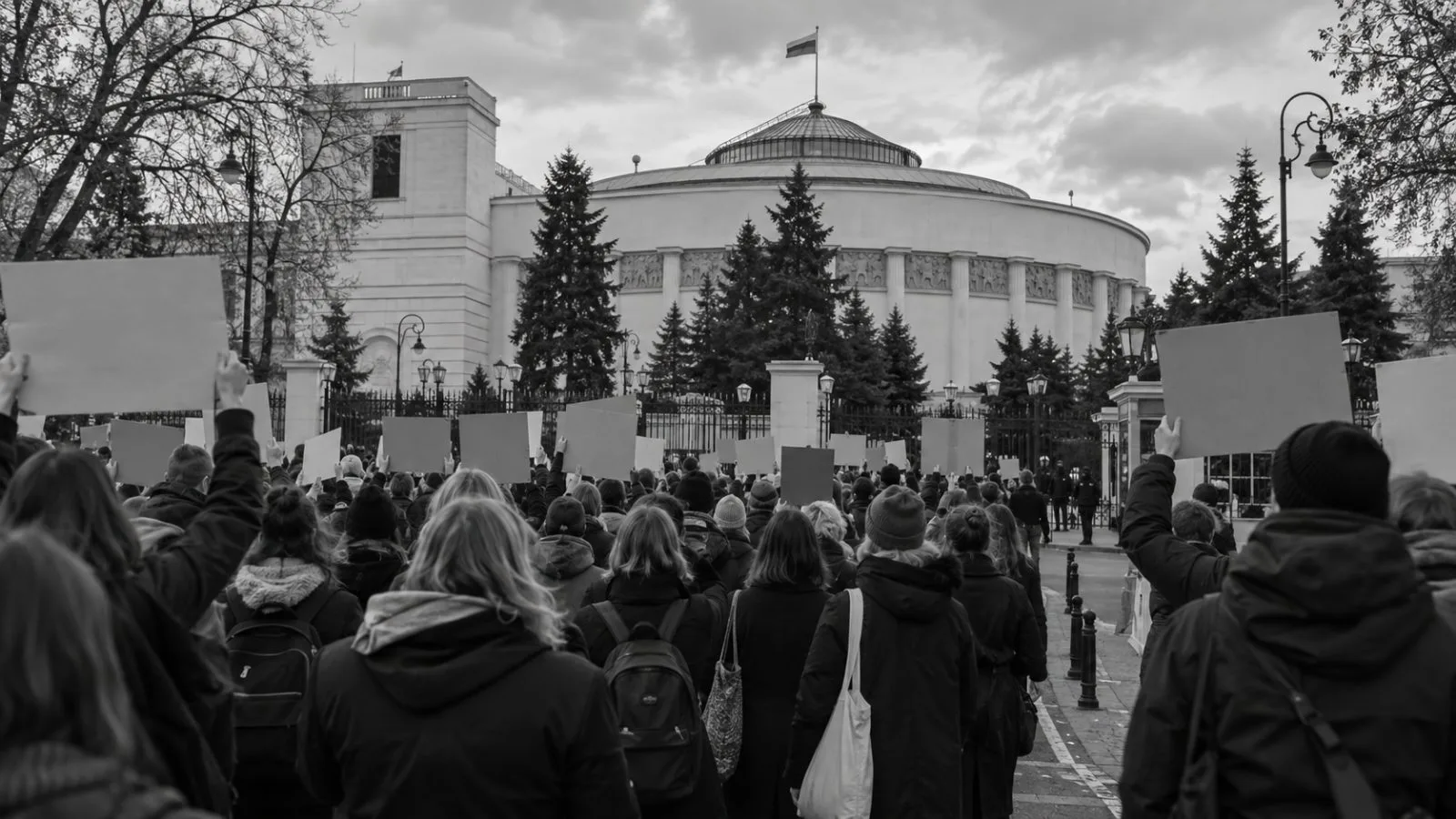 Demonstrators gather outside the Sejm in Warsaw during an abortion rights protest. (AI-generated image / EconoTimes)