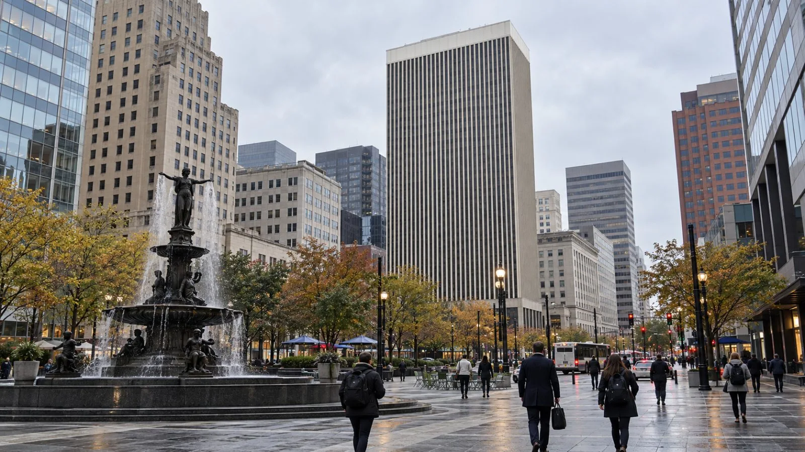 Fifth Third Center stands beside Fountain Square in downtown Cincinnati, Ohio. / EconoTimes.ai