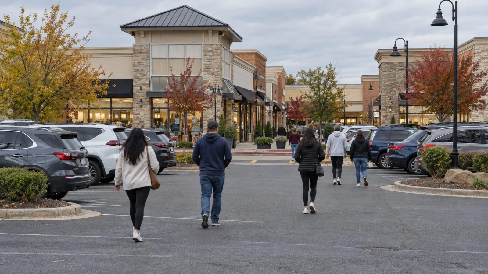 Shoppers cross the parking lot at The Shoppes of Lorton Valley in Virginia. (AI-generated image / EconoTimes)