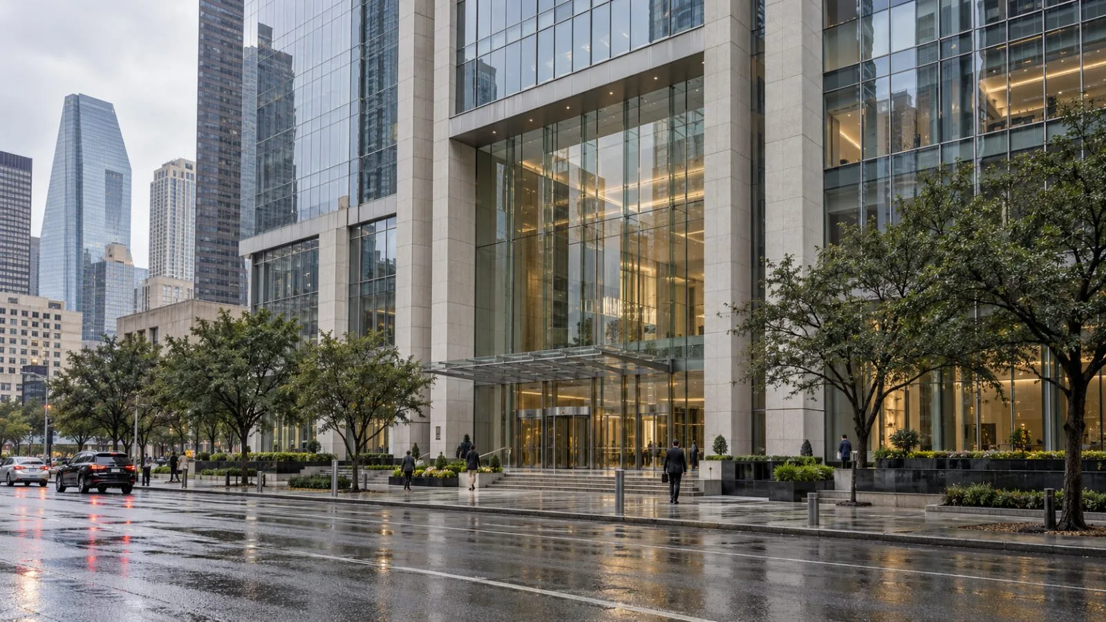 A glass office tower rises along McKinney Avenue in Dallas’ Uptown district. / EconoTimes.ai