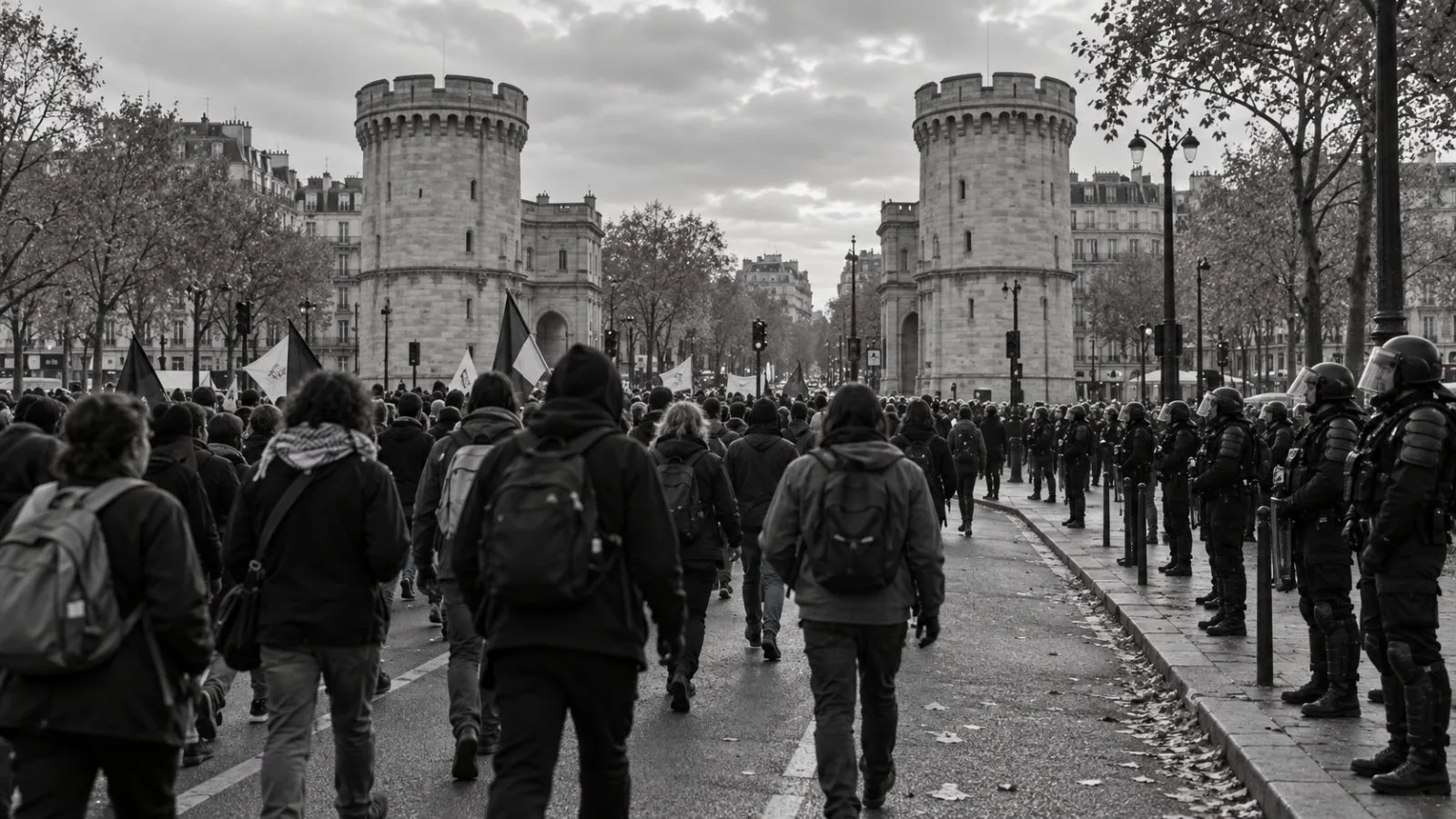 Protesters gather near Porte de Vincennes at the end of a march in Paris. (AI-generated image / EconoTimes)