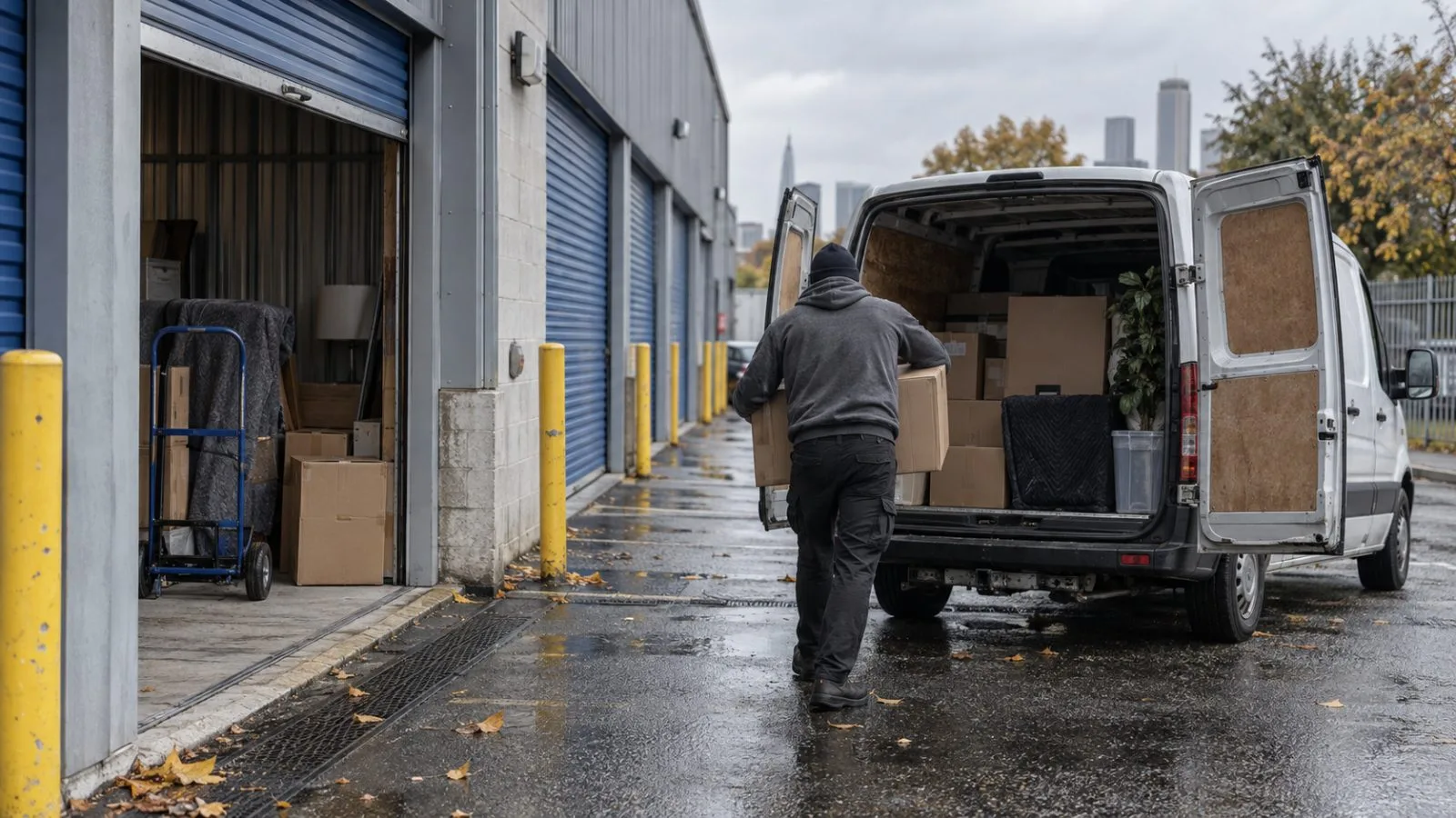 A customer unloads boxes outside a self-storage facility in London, United Kingdom. (AI-generated image / EconoTimes)