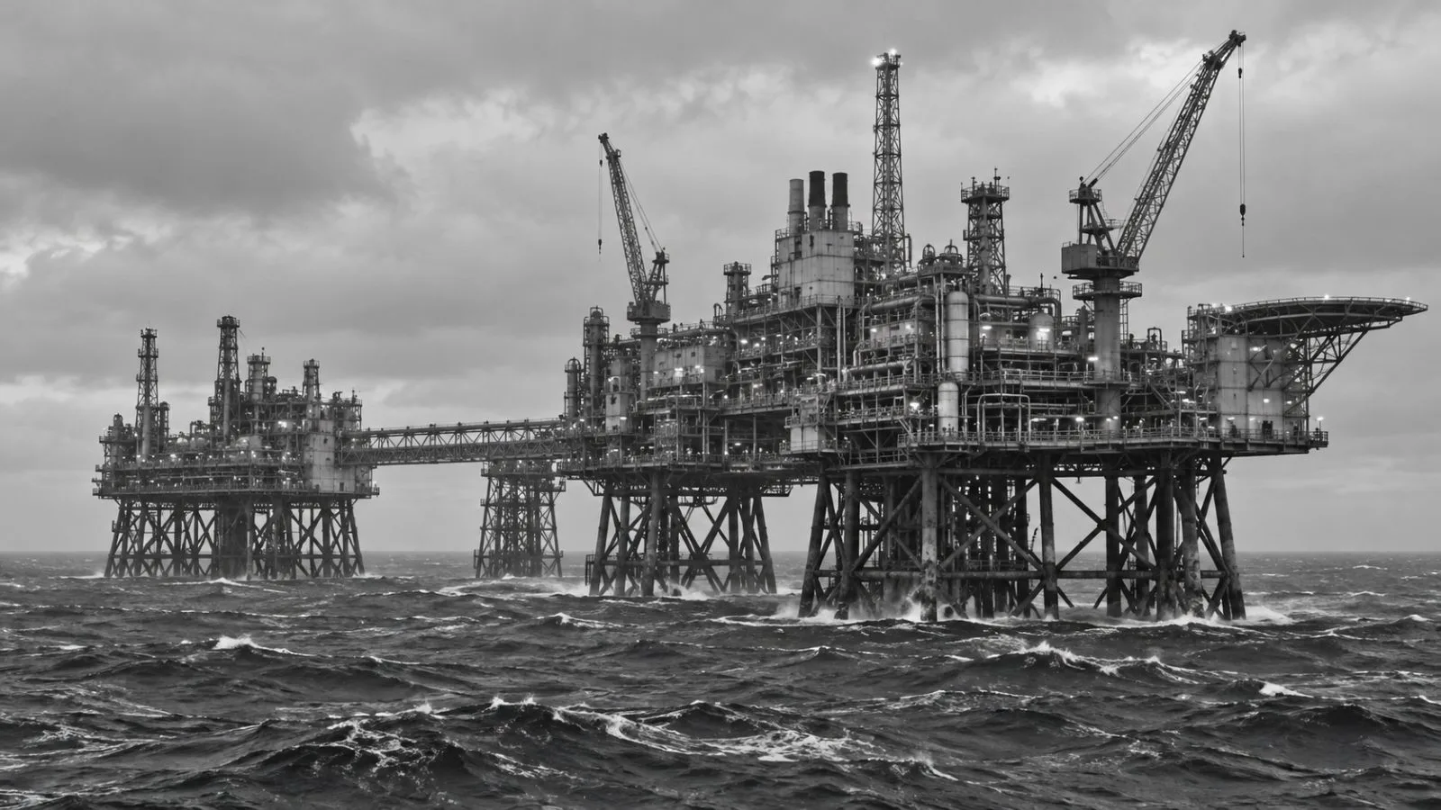 Offshore production platforms stand at the Valhall field in the North Sea, Norway. / EconoTimes.ai