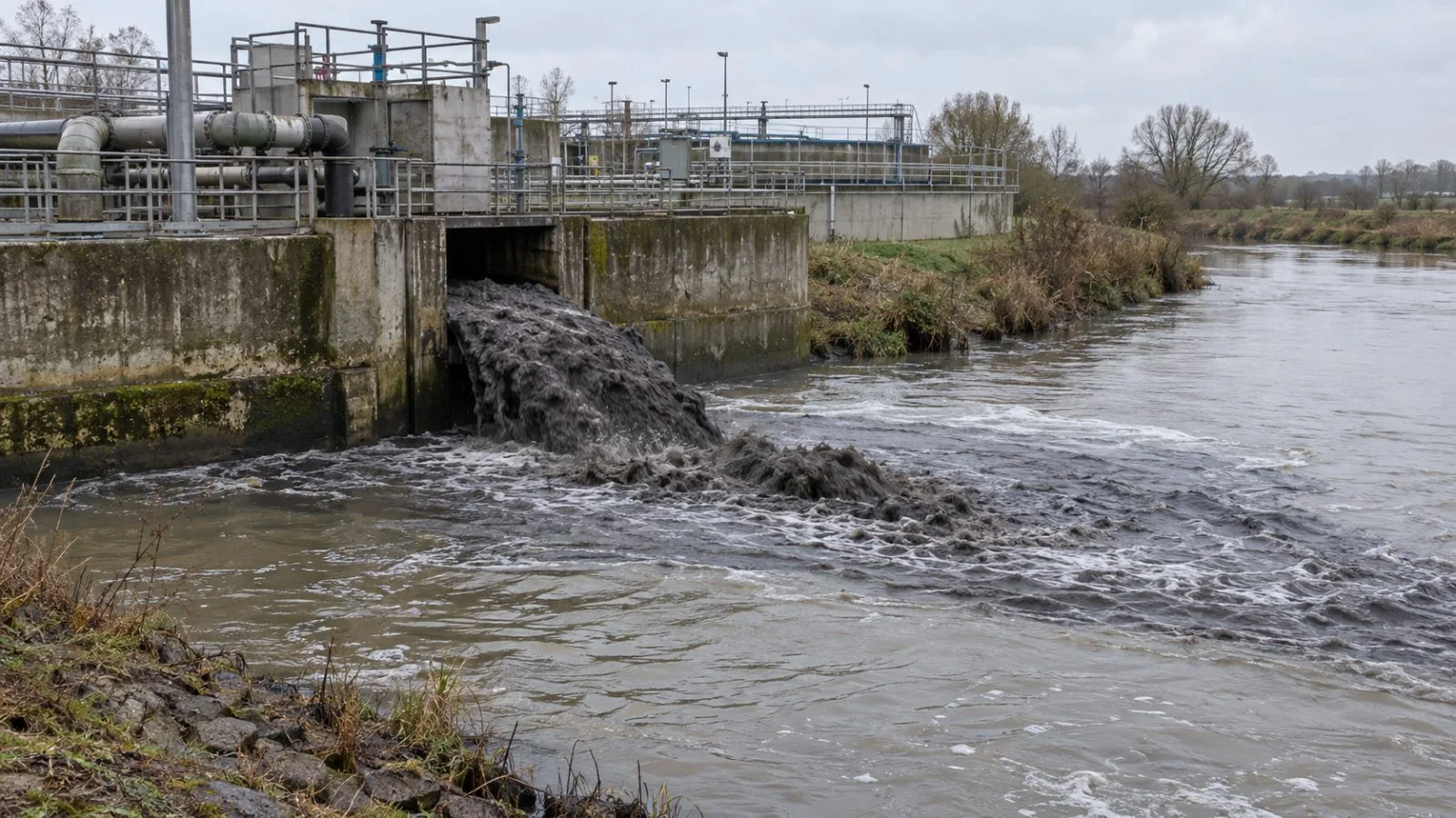 A wastewater outfall meets the River Brain near Braintree, Essex, England. (AI-generated image / EconoTimes)