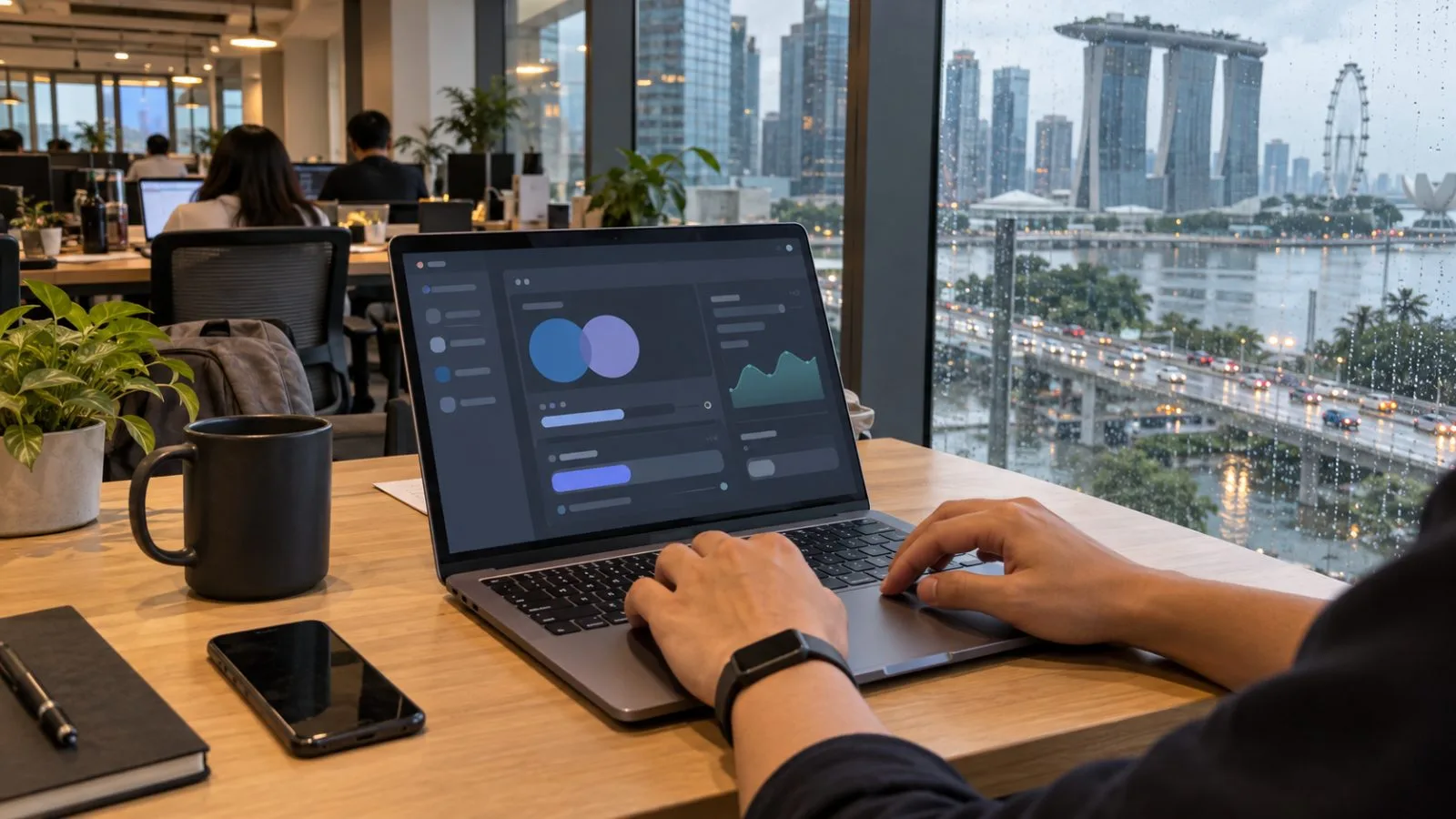 A developer prepares a DeFi liquidity transaction at a shared workspace in Singapore. (AI-generated image / EconoTimes)