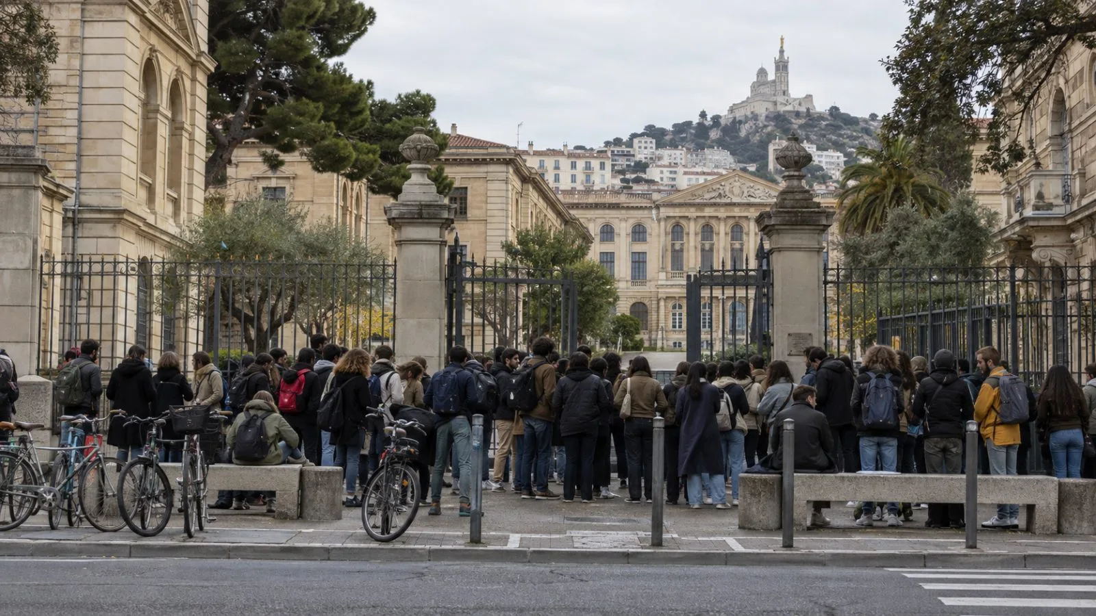 Students gather near a campus entrance in Marseille, France. (AI-generated image / EconoTimes)