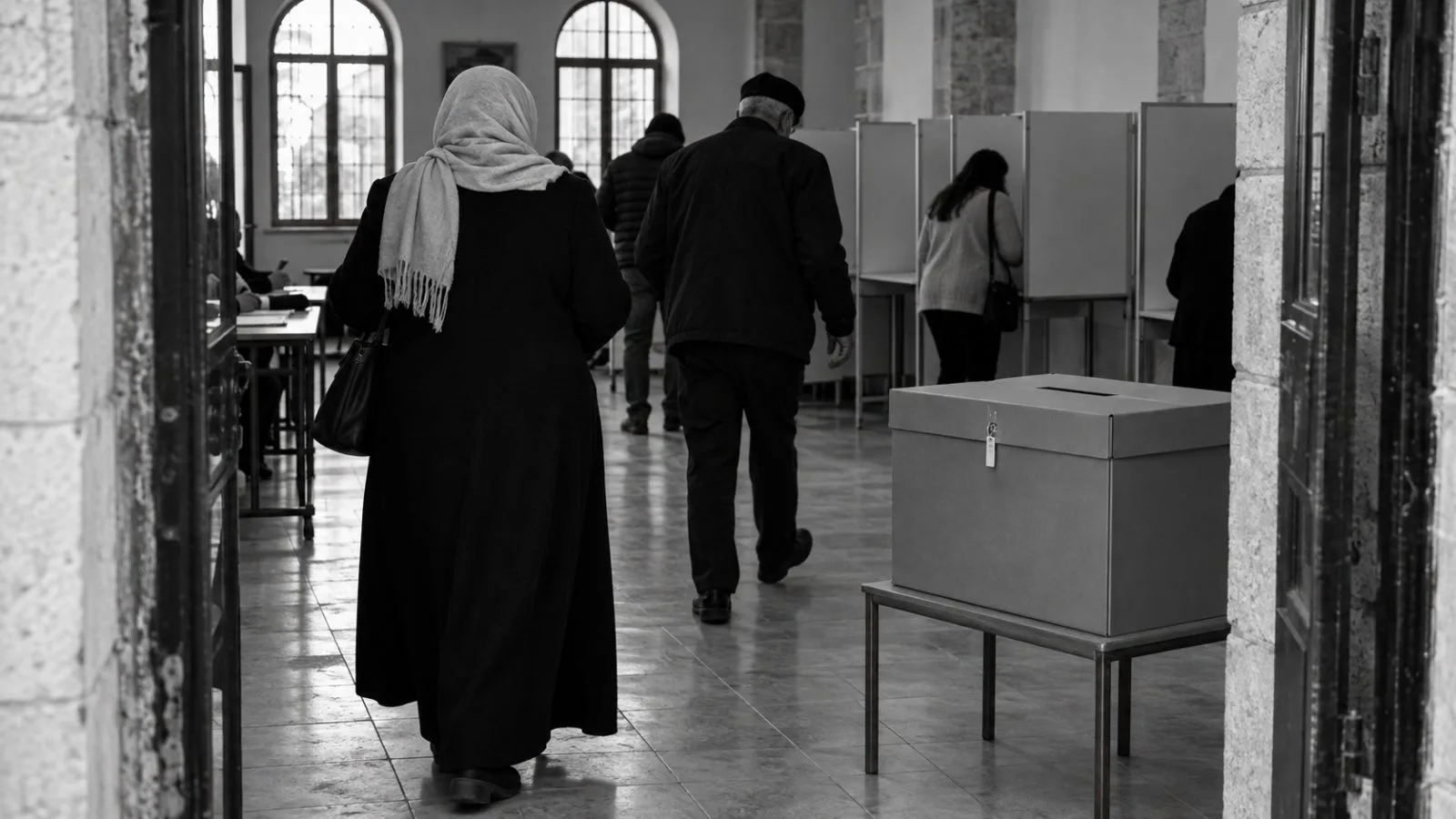 Voters enter a polling station in Nazareth, Israel, during election day. (AI-generated image / EconoTimes)