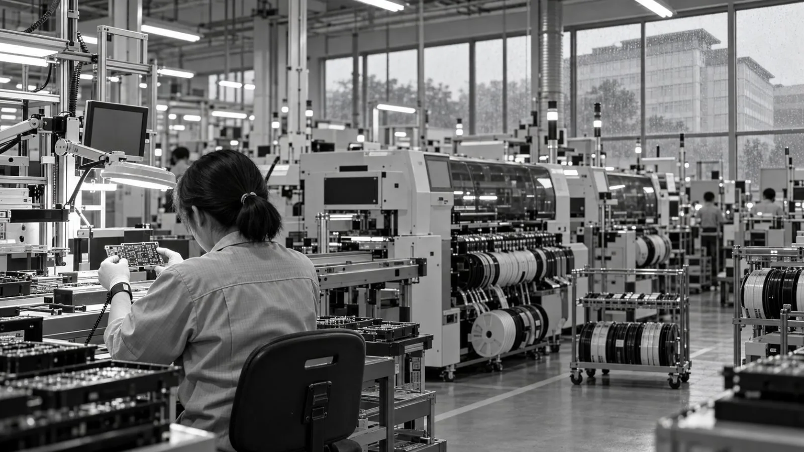 Workers inspect circuit boards on an electronics assembly line in Kaohsiung, Taiwan. / EconoTimes.ai