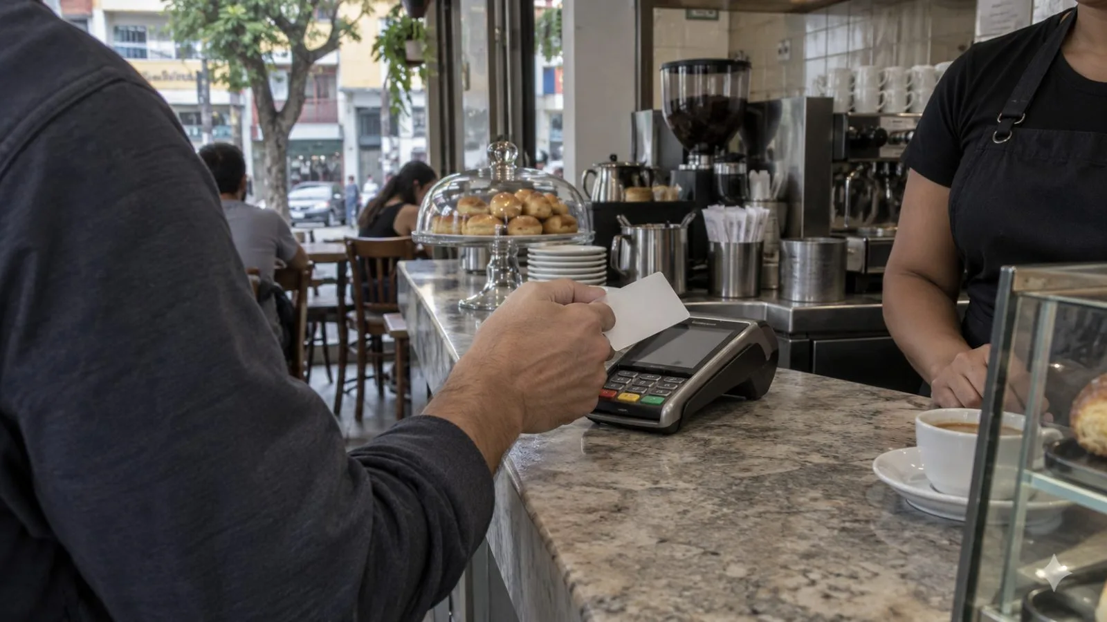A merchant handles a checkout terminal at a neighborhood shop in San Francisco, California. / EconoTimes.ai