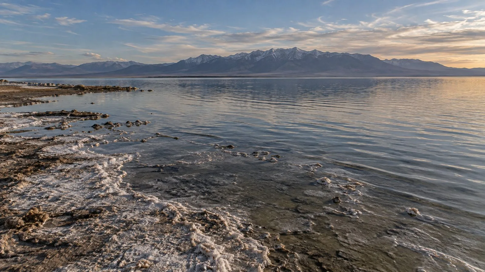 Salt crust borders the shoreline of Great Salt Lake north of Salt Lake City, Utah (AI-generated image / EconoTimes)