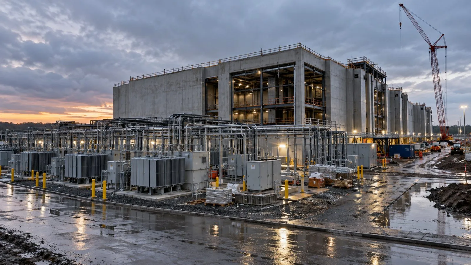 Construction equipment works beside an expanding data center campus in Ashburn, Virginia (AI-generated image / EconoTimes)