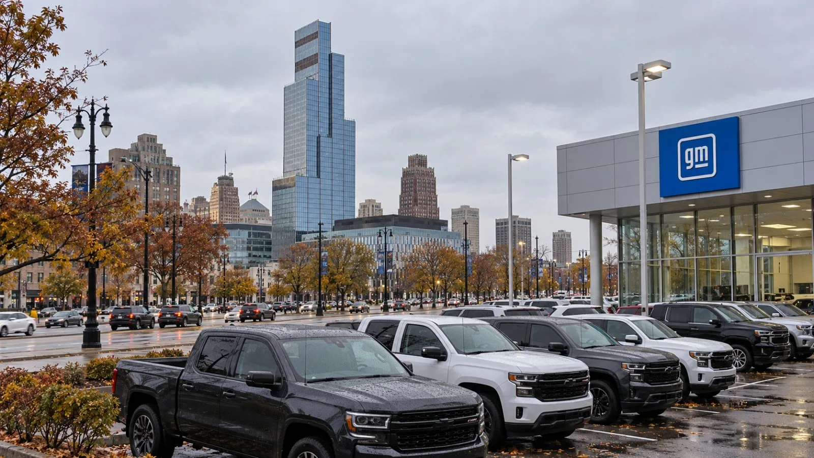 Employees enter an office building as cars pass in downtown Detroit, Michigan. / EconoTimes.ai