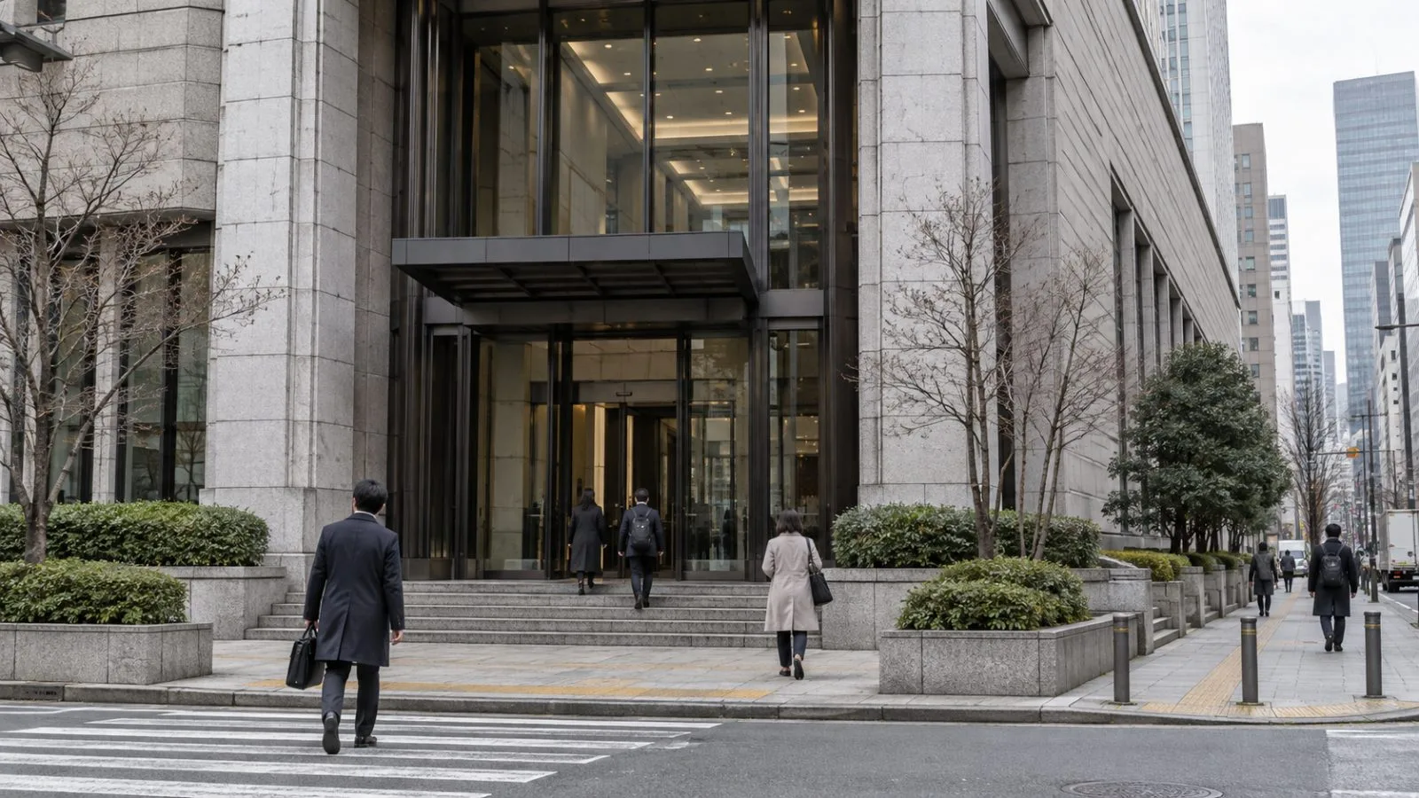 Pedestrians pass the Tokyo Stock Exchange in Tokyo’s Nihonbashi district (AI-generated image / EconoTimes)