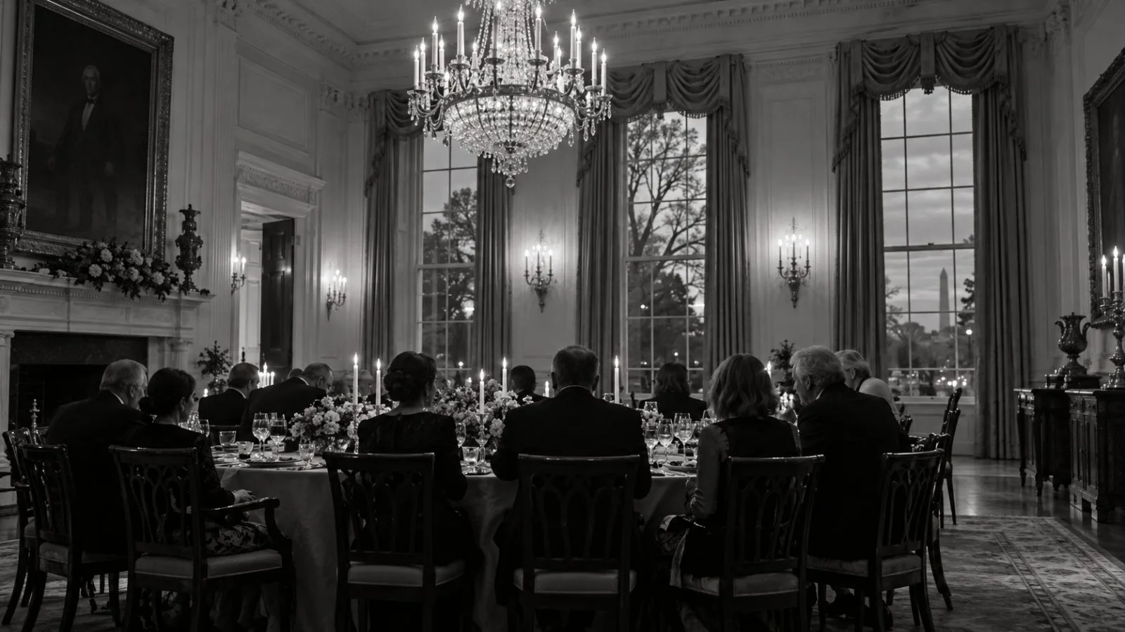 Dinner settings line a table in the White House dining room in Washington, D.C. (AI-generated image / EconoTimes)