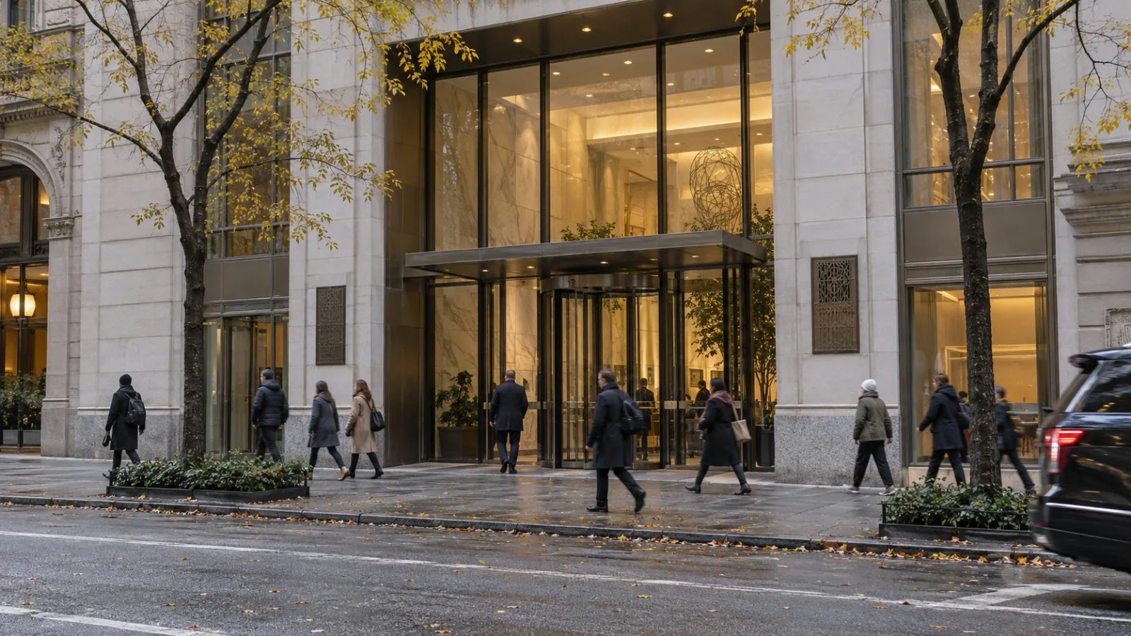 Pedestrians pass the Simons Foundation offices in New York City on an overcast afternoon. (AI-generated image / EconoTimes)