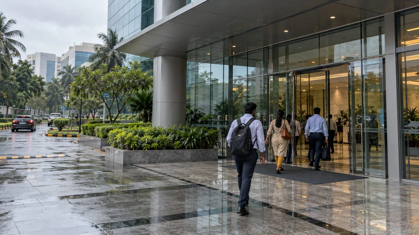 The IRDAI headquarters stands in Hyderabad's Financial District beneath a bright overcast sky. / EconoTimes.ai