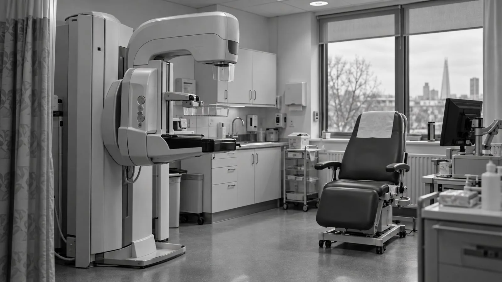 A mammography unit stands ready in an NHS breast screening room in London, England. (AI-generated image / EconoTimes)