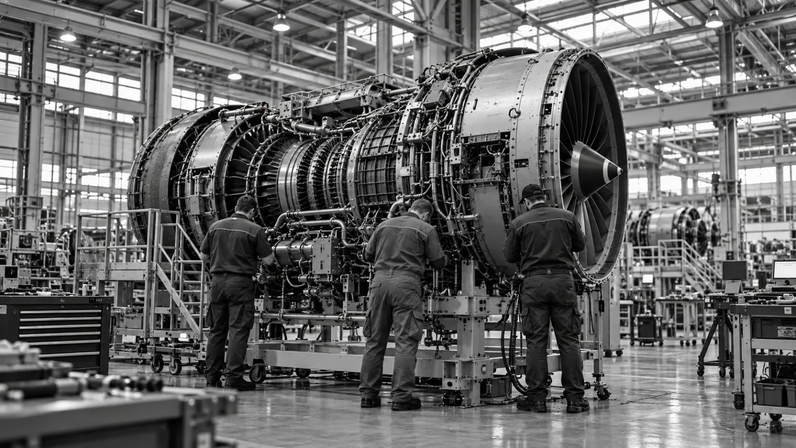 An aircraft engine is assembled at Safran’s Villaroche plant in Réau, France / EconoTimes.ai