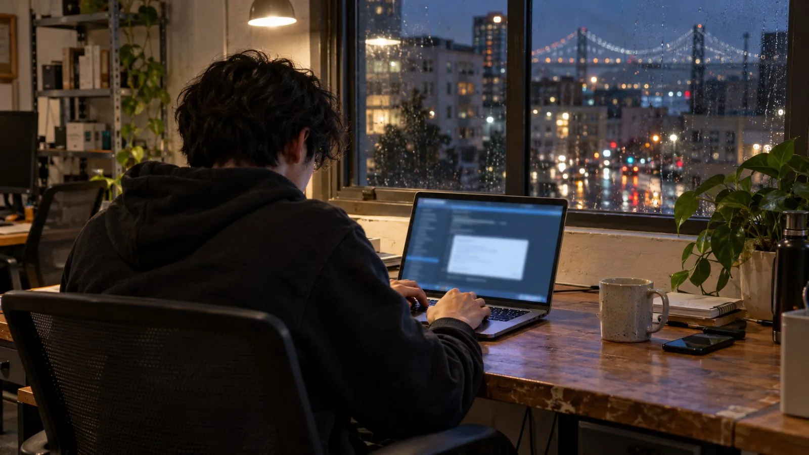 A developer reviews account settings on a laptop in a San Francisco workspace. (AI-generated image / EconoTimes)