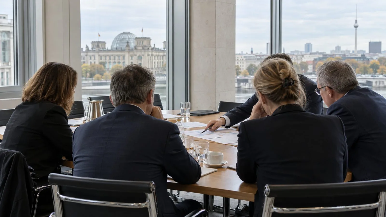 Delegates gather around a conference table in Berlin during an official business visit (AI-generated image / EconoTimes)