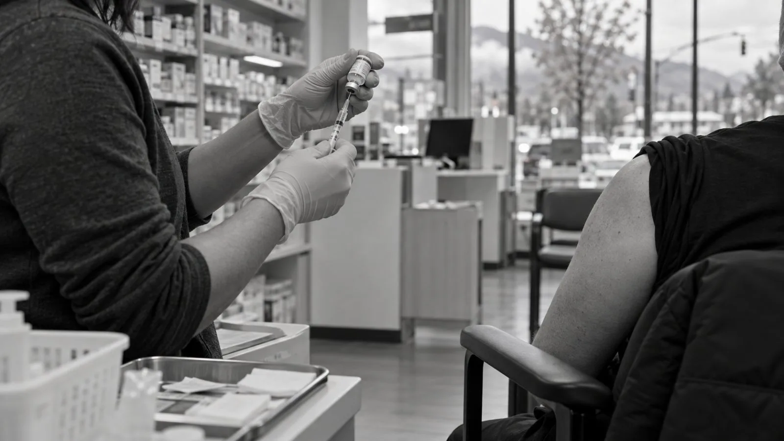 A clinician prepares a seasonal flu vaccination at a neighborhood pharmacy in Vancouver, British Columbia (AI-generated image / EconoTimes)