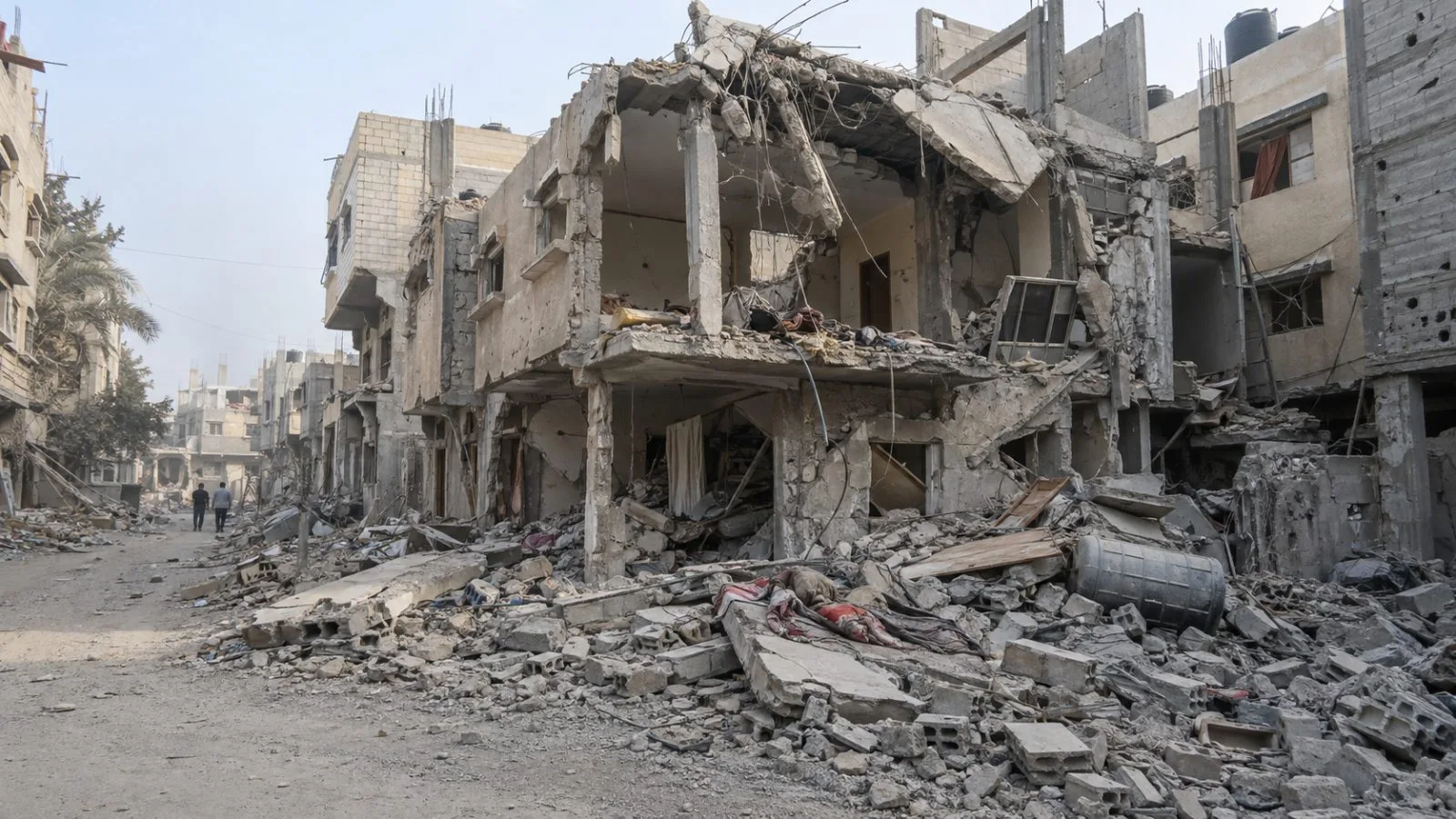 A damaged home stands amid rubble after a strike in Nuseirat, central Gaza. (AI-generated image / EconoTimes)