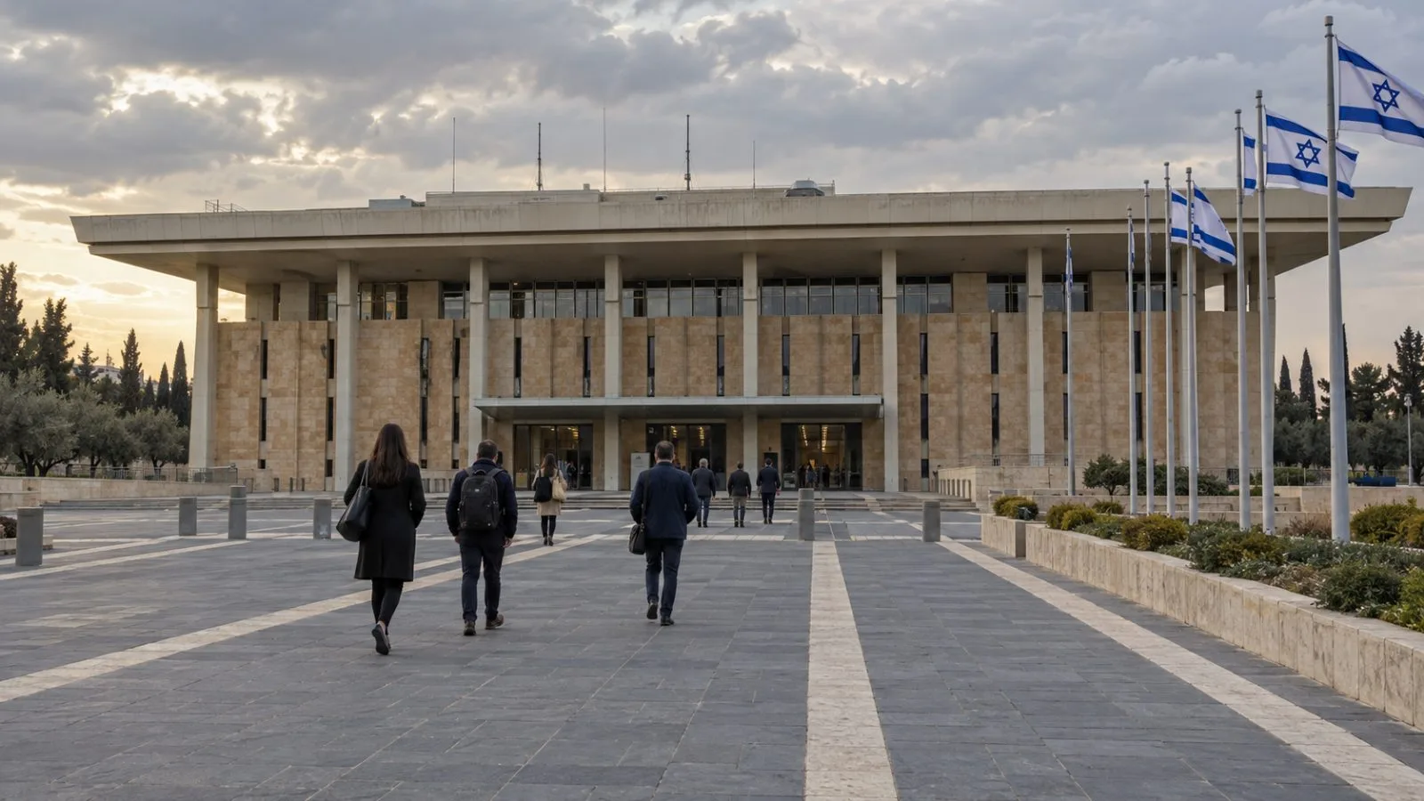 Visitors walk toward the Knesset building in Jerusalem, Israel, in late-afternoon sunlight. / EconoTimes.ai