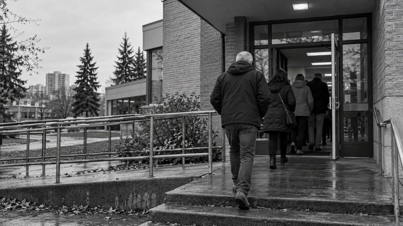 Voters enter a polling station in Edmonton, Alberta, on referendum day. (AI-generated image / EconoTimes)
