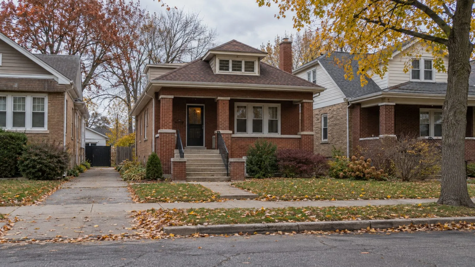 A brick bungalow stands along a residential street in Chicago, Illinois. (AI-generated image / EconoTimes)
