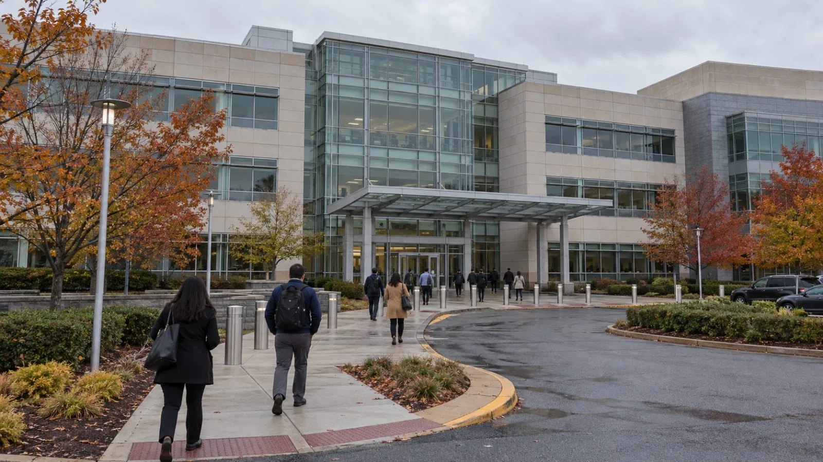 Visitors approach the immigration agency headquarters in Camp Springs, Maryland. (AI-generated image / EconoTimes)