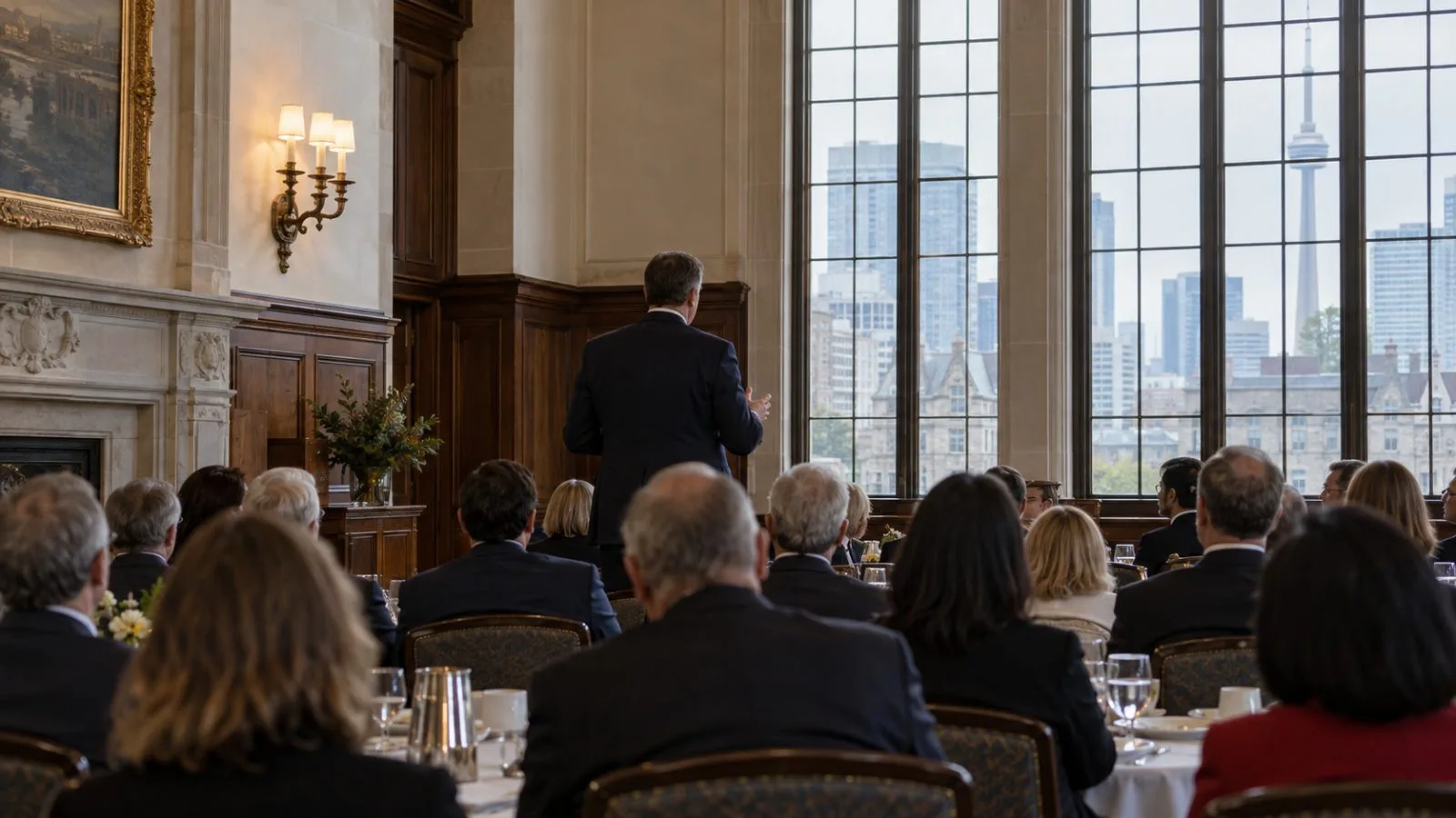 Attendees gather in a Toronto event hall for a Canadian Club discussion on economic priorities (AI-generated image / EconoTimes)