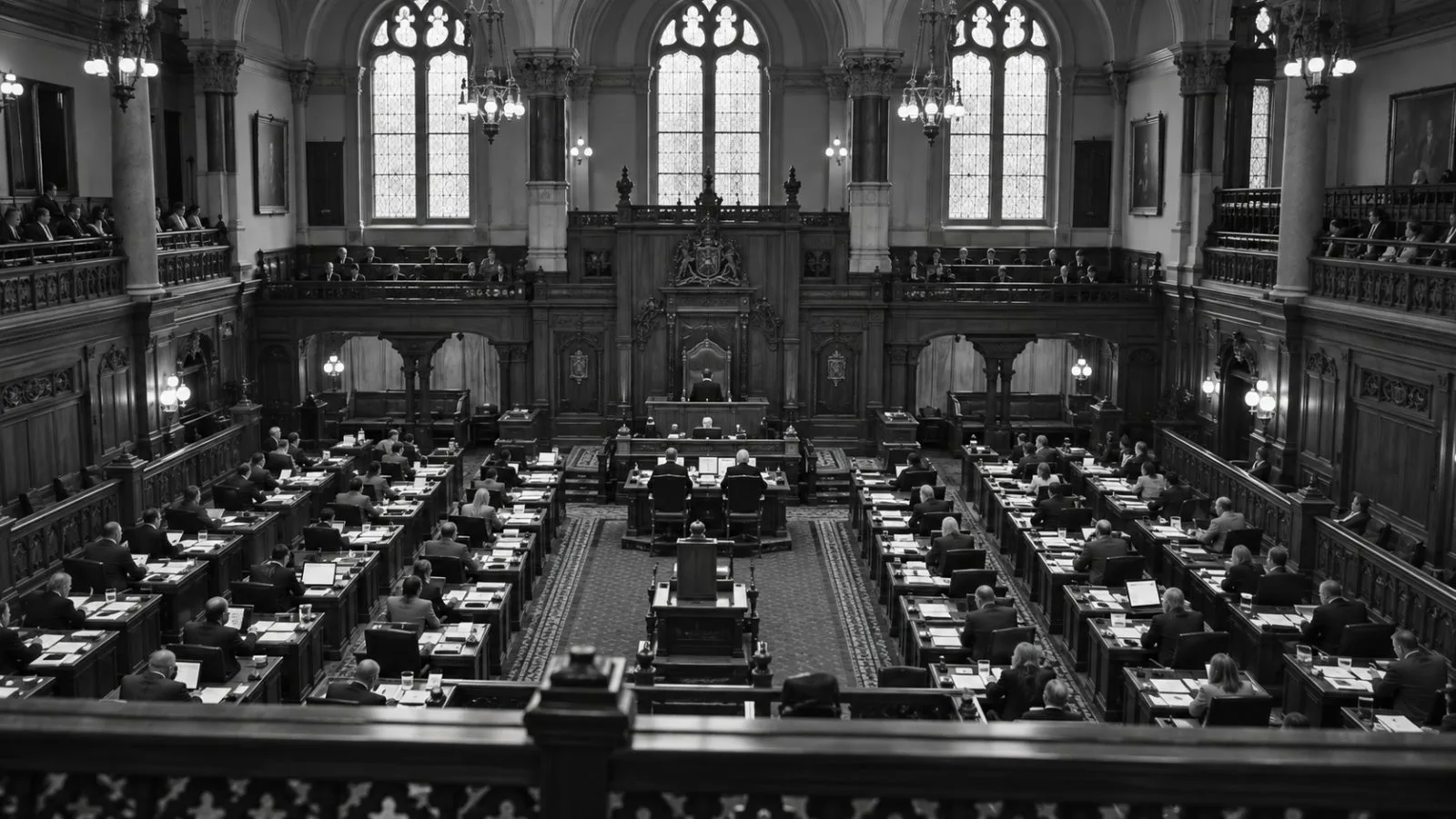 Lawmakers gather in the Ontario Legislative Assembly chamber at Queen’s Park in Toronto. (AI-generated image / EconoTimes)