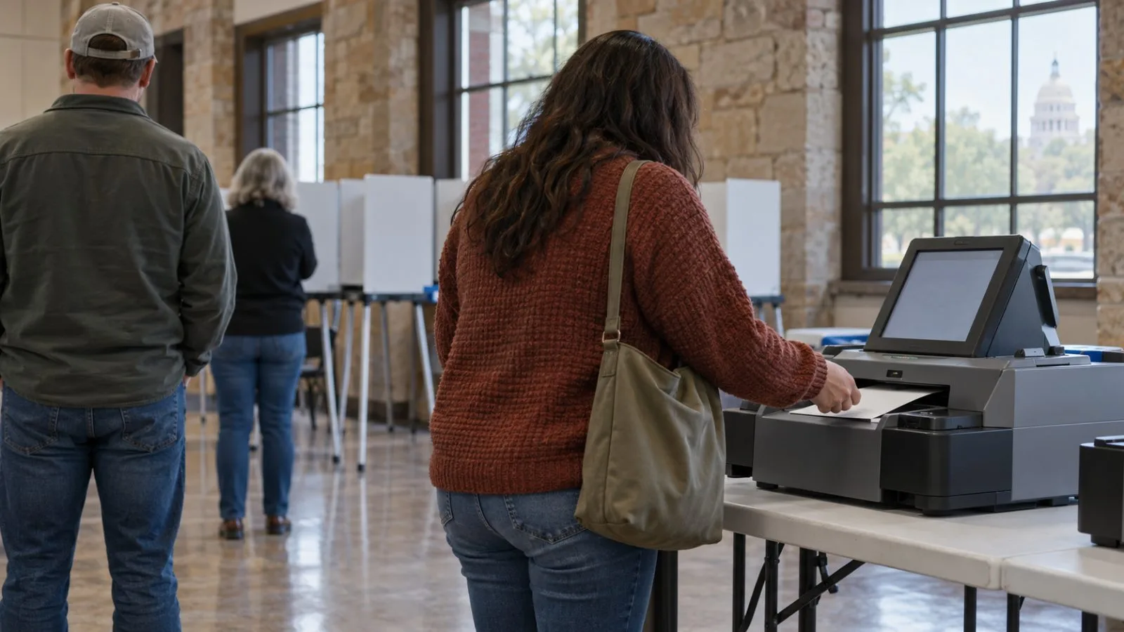 A voter casts a ballot at an early voting site in Austin, Texas (AI-generated image / EconoTimes)