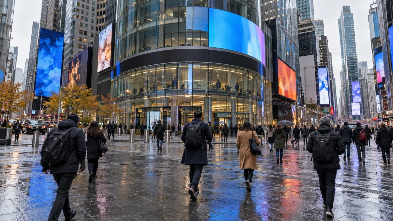 Pedestrians cross a plaza outside Nasdaq MarketSite in Times Square, New York. (AI-generated image / EconoTimes)