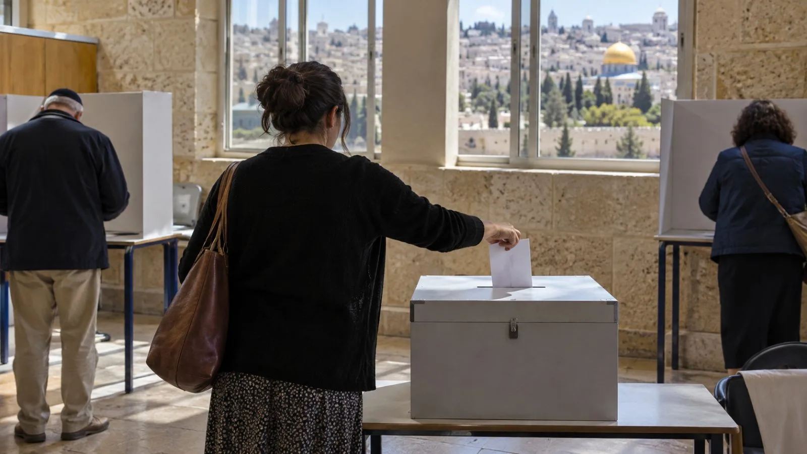 Voters cast ballots at a polling station in Jerusalem, Israel, during the national election (AI-generated image / EconoTimes)