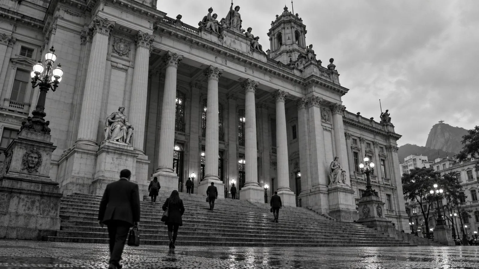 Pedestrians enter the central courthouse of Rio de Janeiro, Brazil, on an overcast morning. / EconoTimes.ai