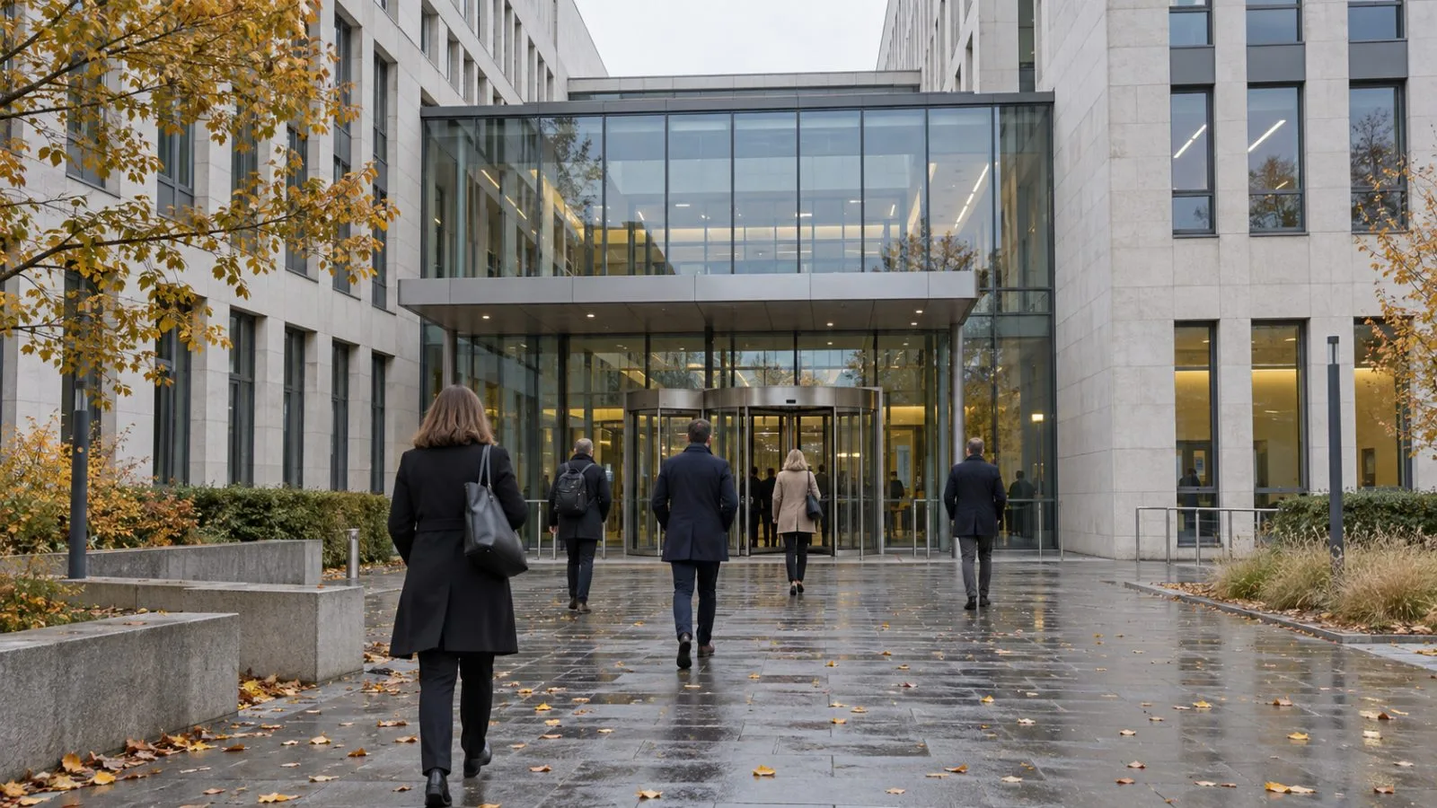 Women and men enter the Federal Statistical Office in Wiesbaden on an overcast autumn morning. (AI-generated image / EconoTimes)