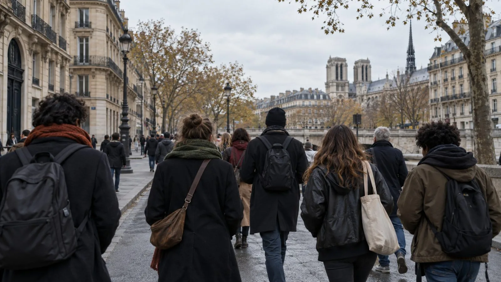 Demonstrators walk together along a central Paris street during a public action. (AI-generated image / EconoTimes)