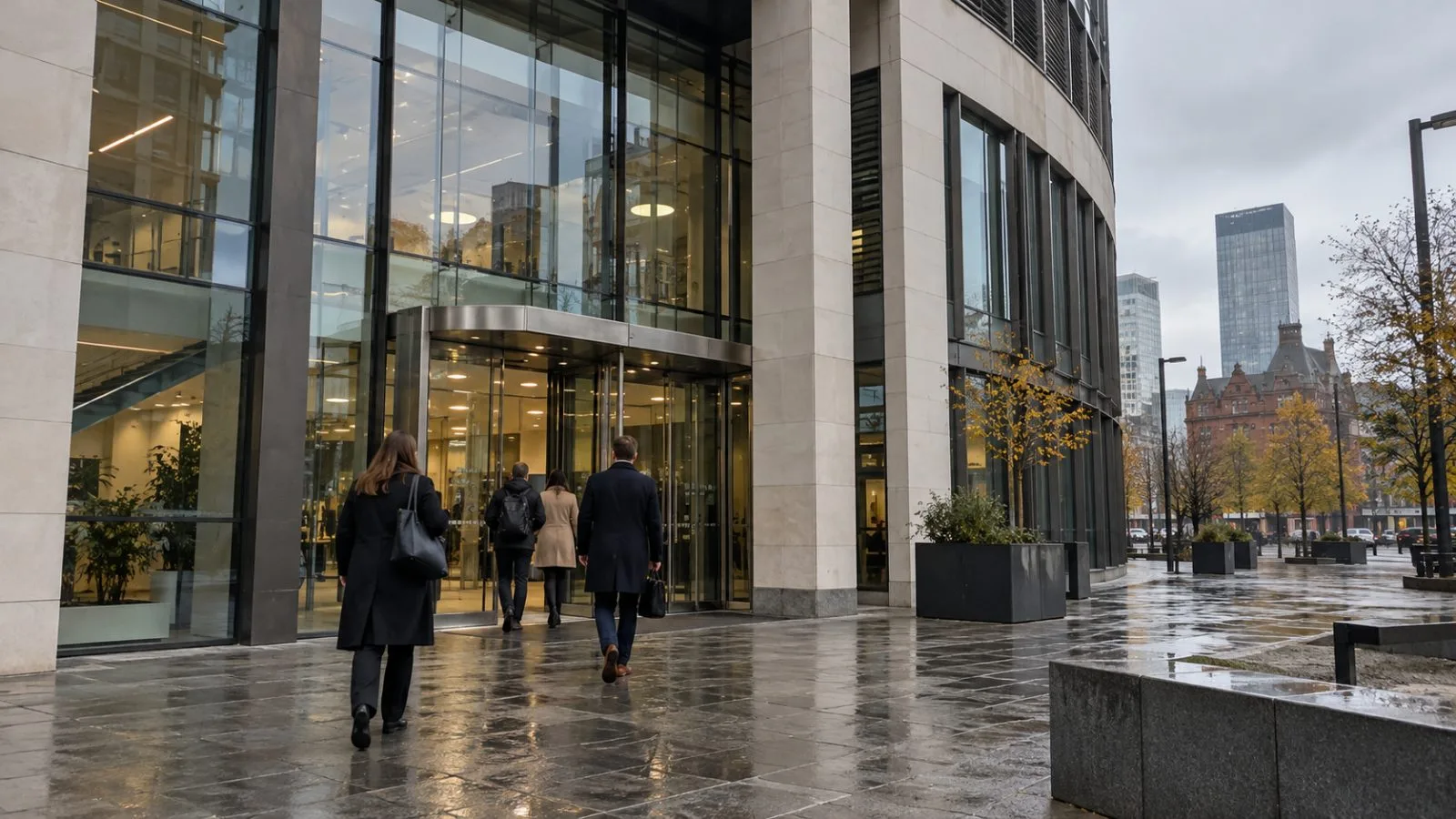 The No. 10 North government office stands in Manchester, United Kingdom, beneath an overcast sky. (AI-generated image / EconoTimes)