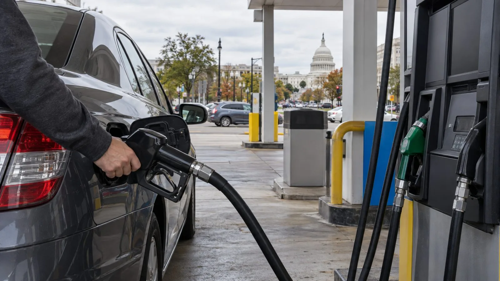 A driver refuels a car at a neighborhood gas station in Washington, D.C. (AI-generated image / EconoTimes)
