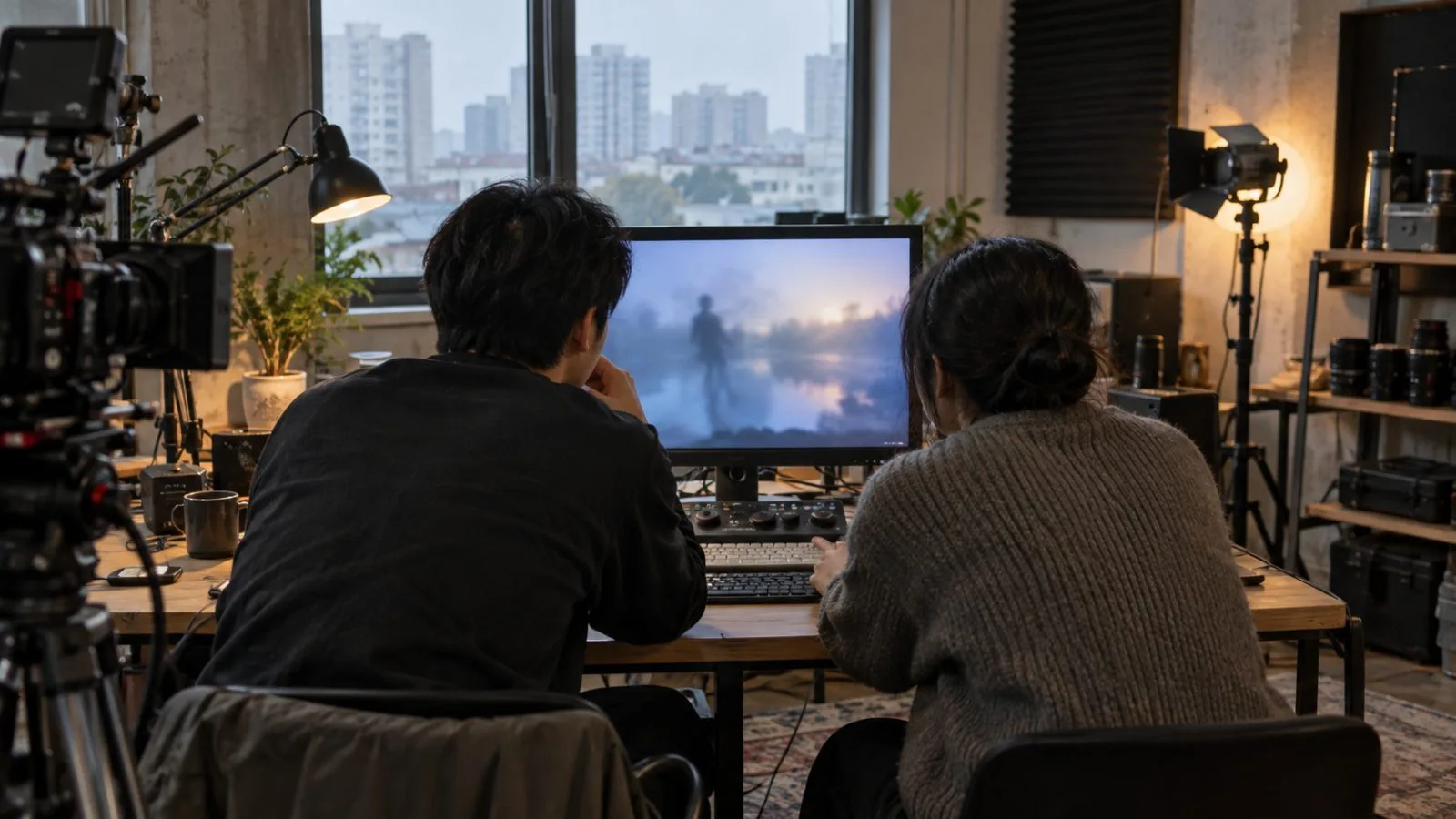 Developers review a generated video sequence inside a production studio in Beijing, China (AI-generated image / EconoTimes)