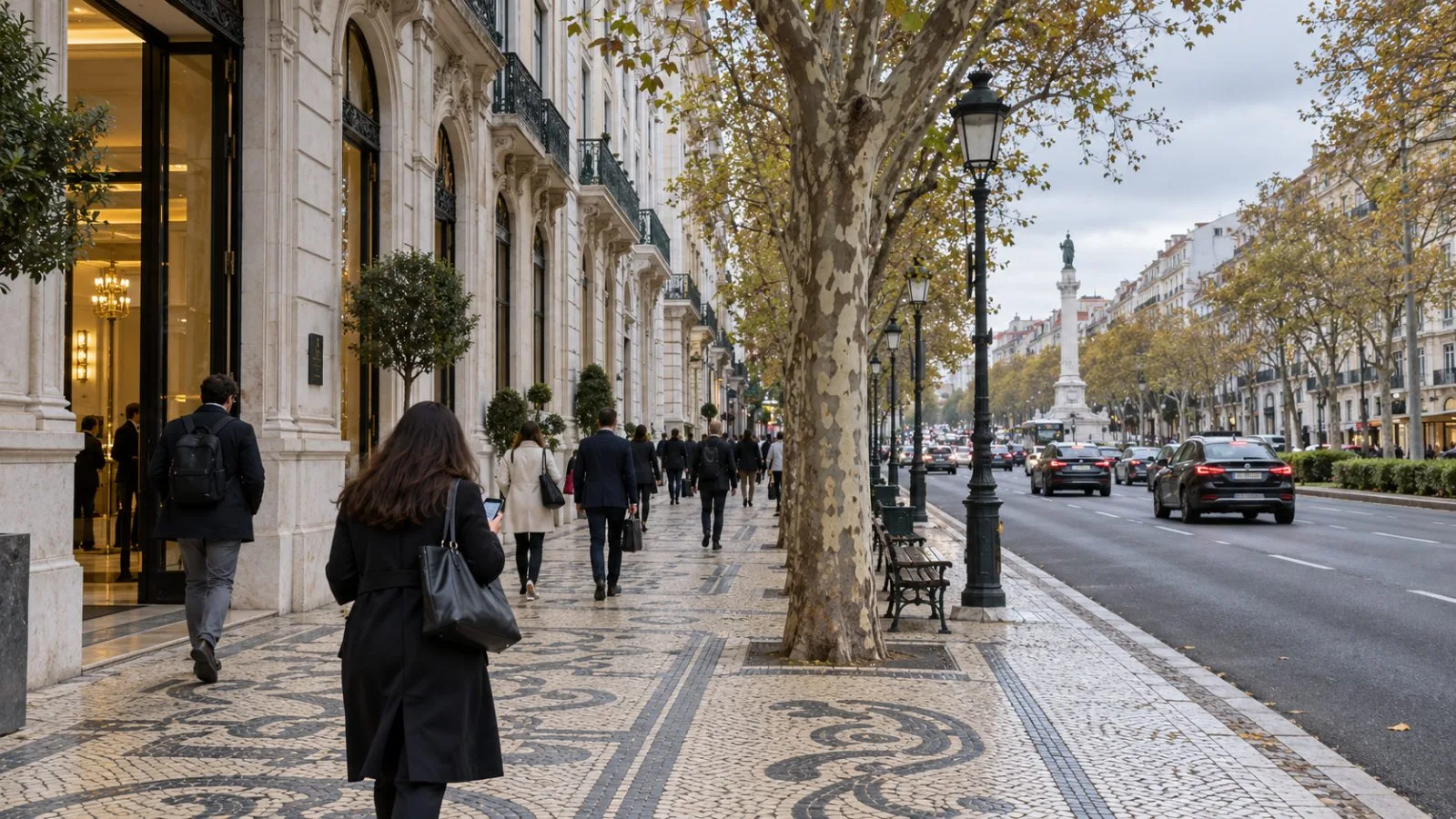 Pedestrians pass office buildings on Avenida da Liberdade in Lisbon, Portugal. (AI-generated image / EconoTimes)