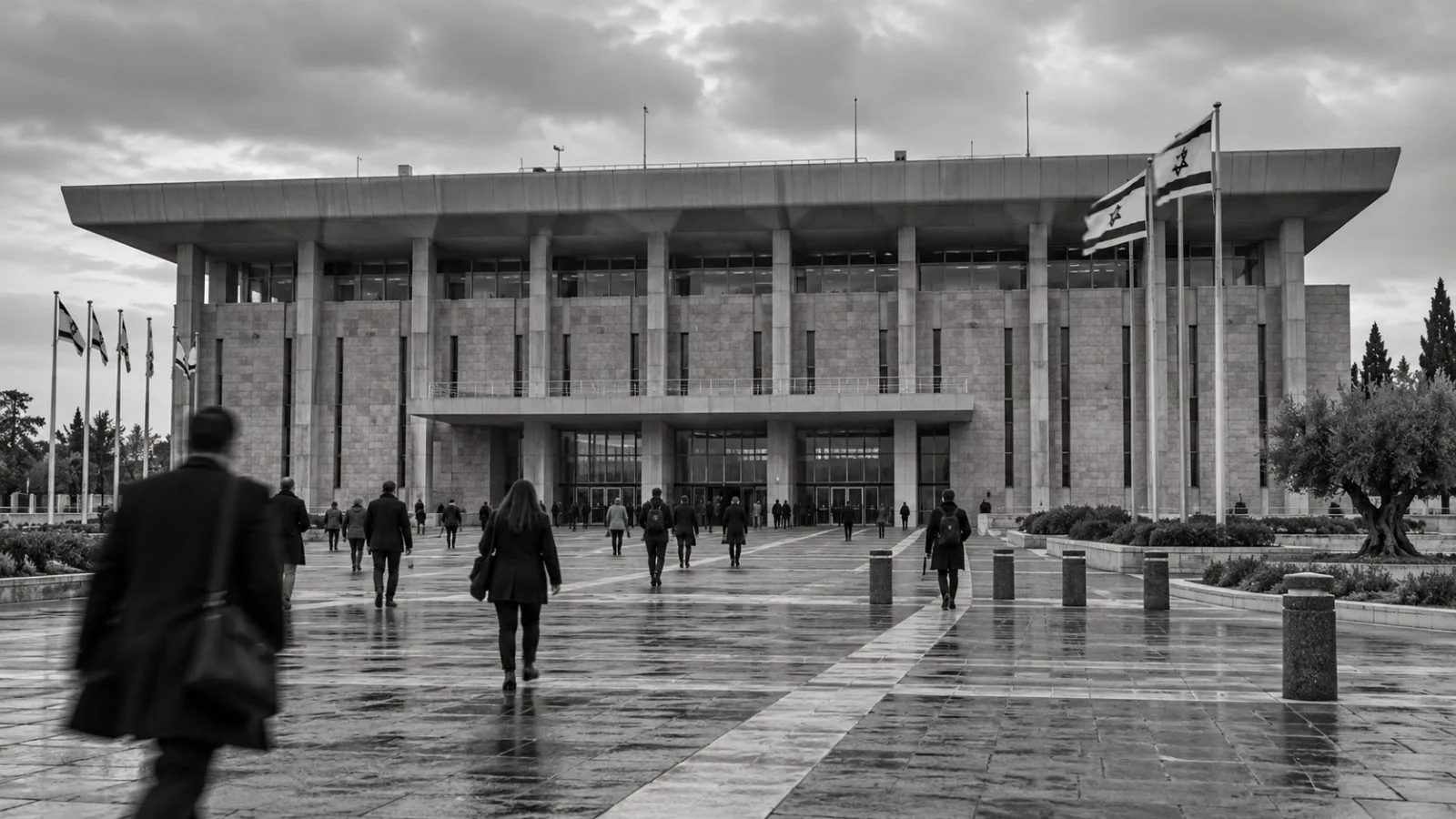Pedestrians pass the Knesset building in Jerusalem ahead of Israel's parliamentary election. (AI-generated image / EconoTimes)